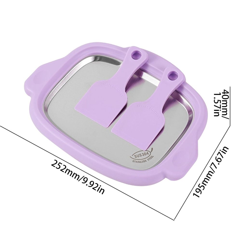 Rolled Ice Cream Maker Kit, Portable Instant Rolled Icecream Maker Machine Tray, Diy Rolled Ice Cream Tray Includes 2 Scrapers, Stainless Steel Ice Cream Machine Tray, Fun Frozen Dessert Making