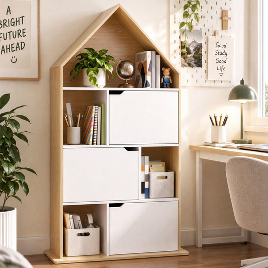 Artiss House Bookshelf 4 Tier Kids Storage Cabinet Shelf Unit White Pine