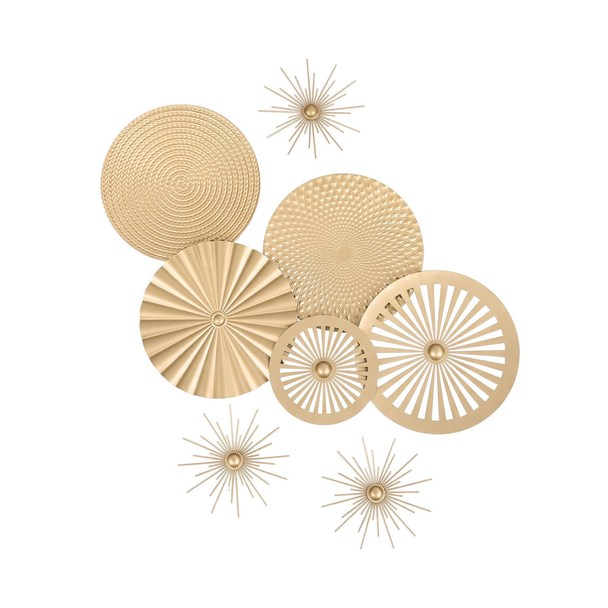 Artiss 8 Pieces Gold Metal Wall Decor Set 3D Starburst Round Disc Sculptures Flexible DIY Layout