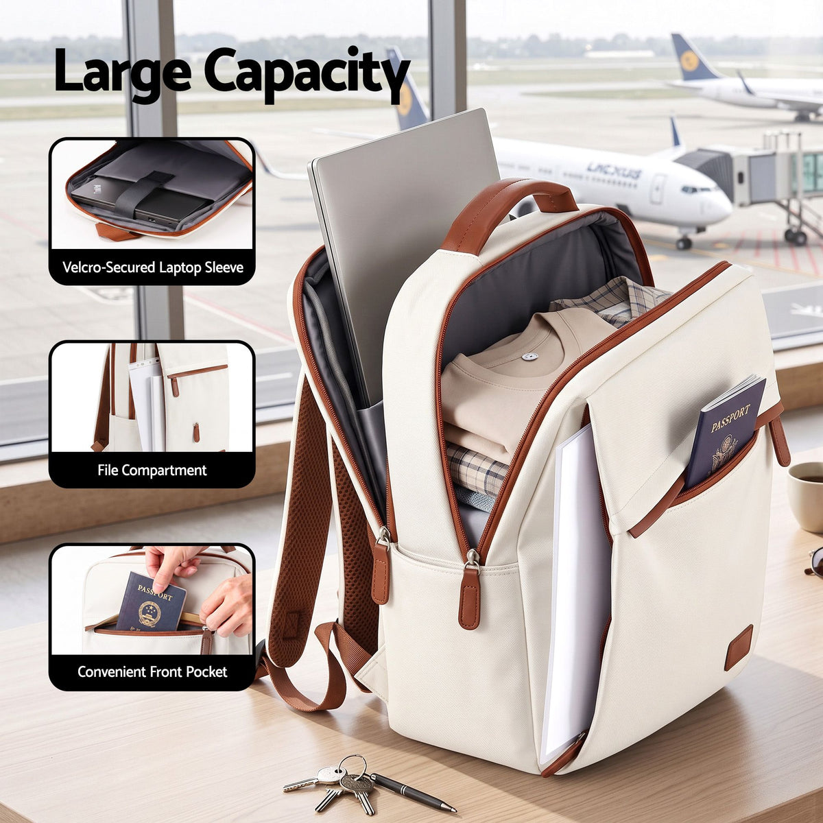 Wanderlite 20L Travel Laptop Backpack Carry On Work Bag with USB Port for Airlines Outdoor Business Beige