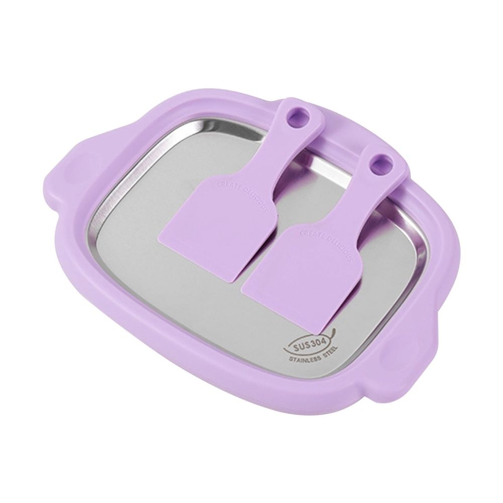 Rolled Ice Cream Maker Kit, Portable Instant Rolled Icecream Maker Machine Tray, Diy Rolled Ice Cream Tray Includes 2 Scrapers, Stainless Steel Ice Cream Machine Tray, Fun Frozen Dessert Making